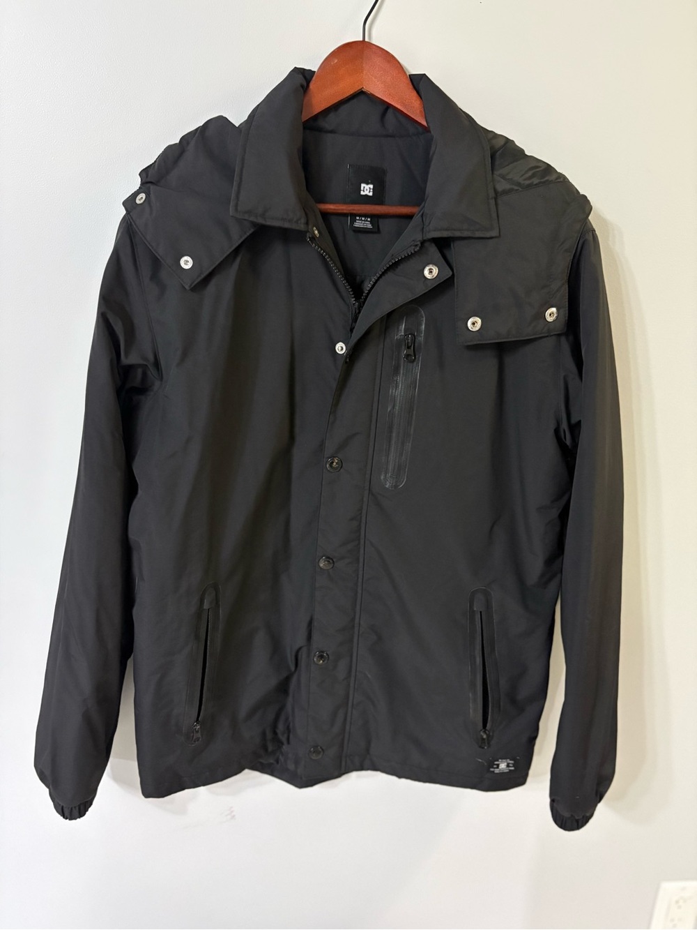 DC Men's Black coat with Snap Hood